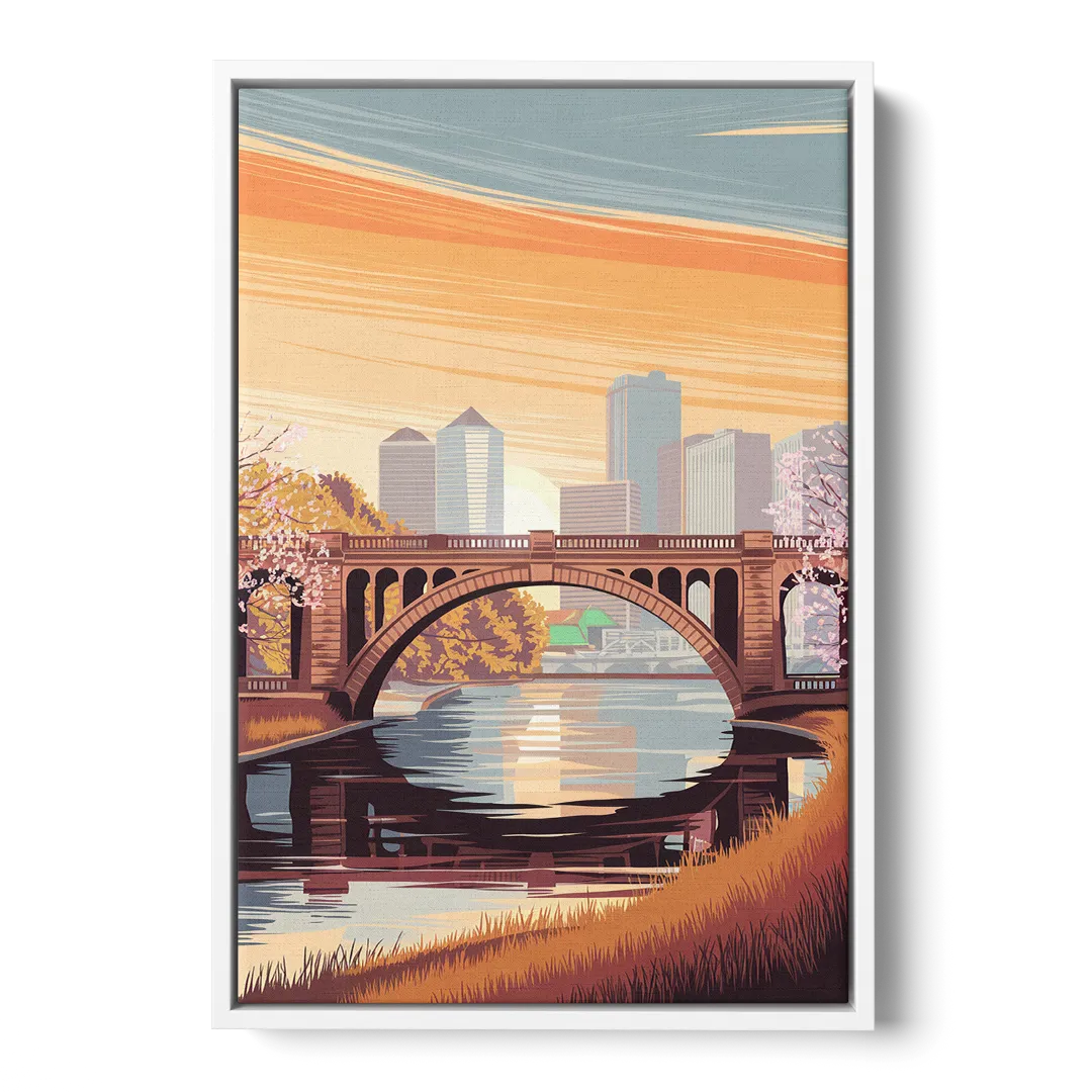 Minneapolis Iconic Stone Arch Bridge Front - White Canvas Wall Art