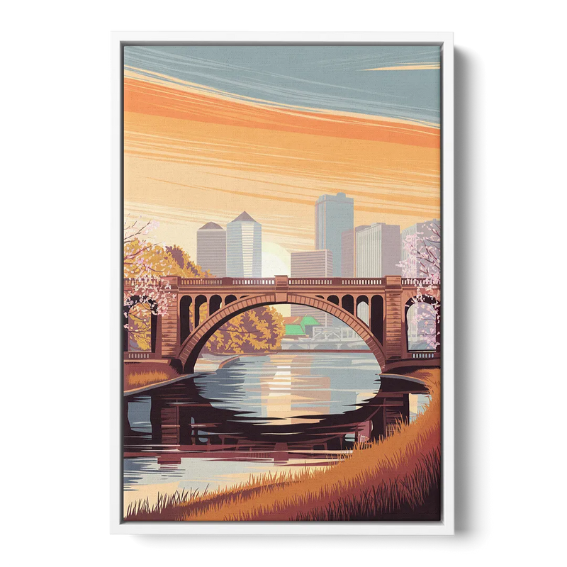 Minneapolis Iconic Stone Arch Bridge Front - White Canvas Wall Art