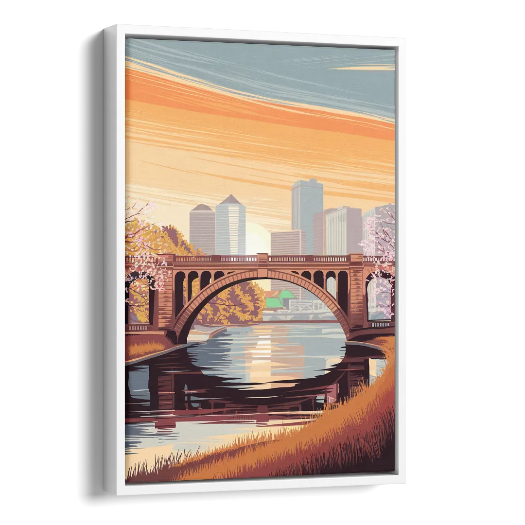 Minneapolis Iconic Stone Arch Bridge Side - White Canvas Wall Art