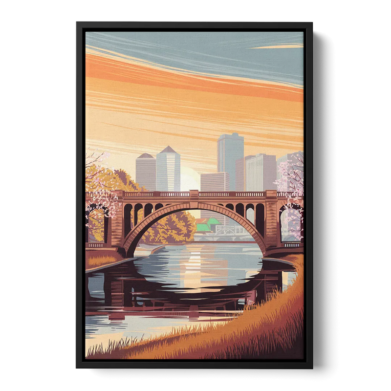 Minneapolis Iconic Stone Arch Bridge Front - Black Canvas Wall Art