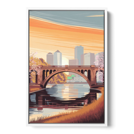 Minneapolis Iconic Stone Arch Bridge - White Framed Canvas Wall Art - Front