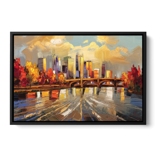 Minneapolis Mississippi River View - Black Framed Canvas Wall Art - Front