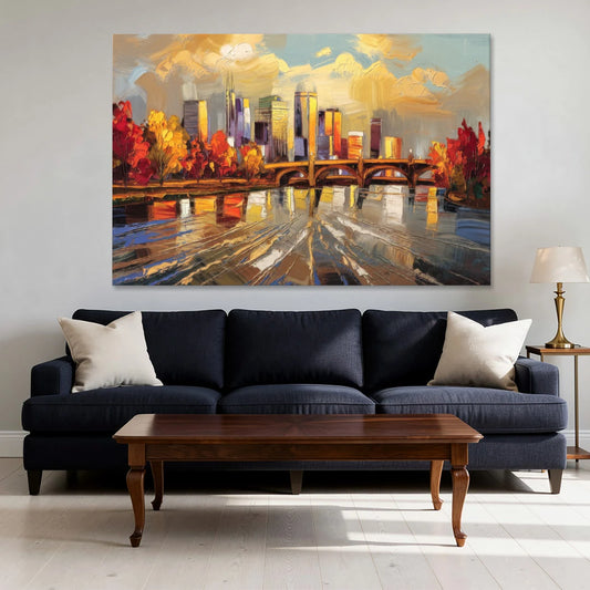 Minneapolis Mississippi River View - Canvas Wall Art - Sofa - 60x40