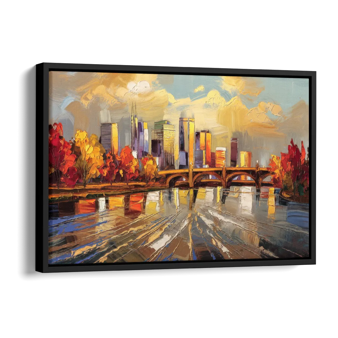Minneapolis Mississippi River View Side - Black Canvas Wall Art