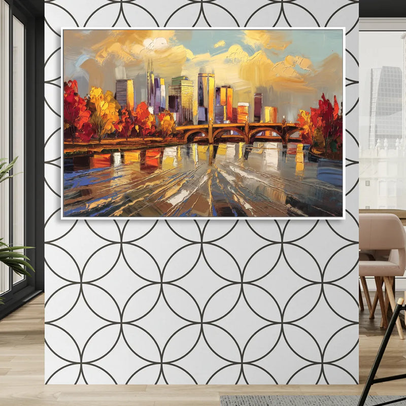 Minneapolis Mississippi River View Sitting Room - White Canvas Wall Art