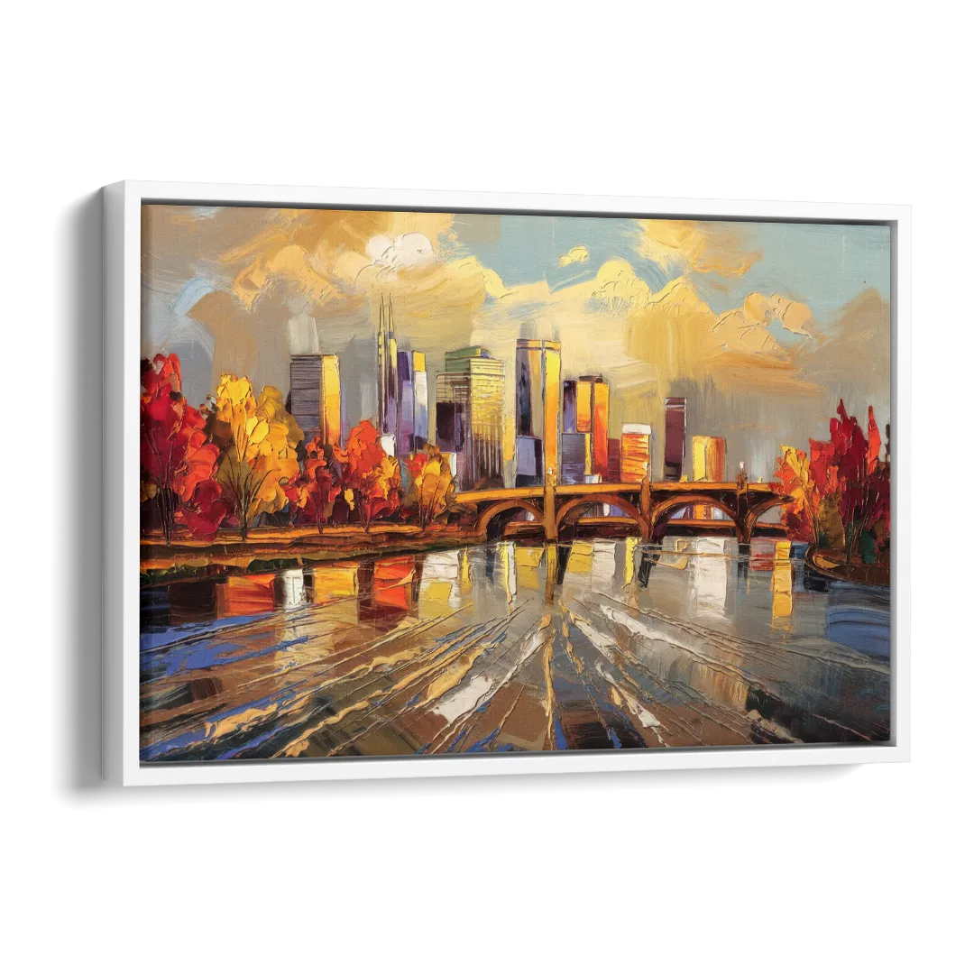 Minneapolis Mississippi River View Side - White Canvas Wall Art