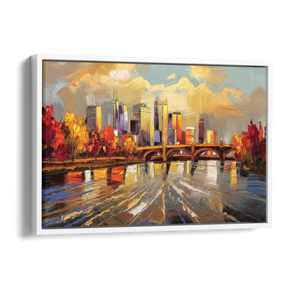 Minneapolis Mississippi River View Side - White Canvas Wall Art