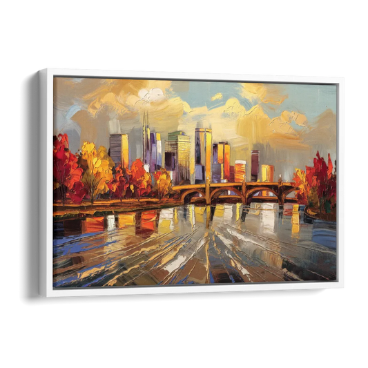 Minneapolis Mississippi River View Side - White Canvas Wall Art