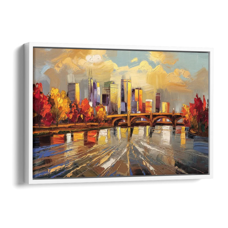 Minneapolis Mississippi River View Side - White Canvas Wall Art
