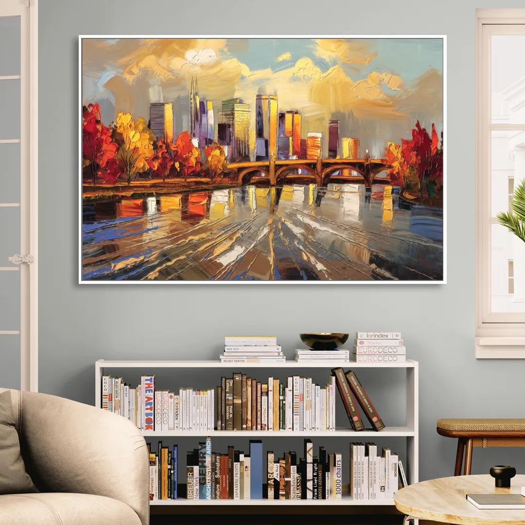 Minneapolis Mississippi River View Living Room - White Canvas Wall Art