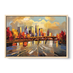 Minneapolis Mississippi River View - Oak Framed Canvas Wall Art - Front