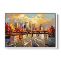 Minneapolis Mississippi River View - White Framed Canvas Wall Art - Front