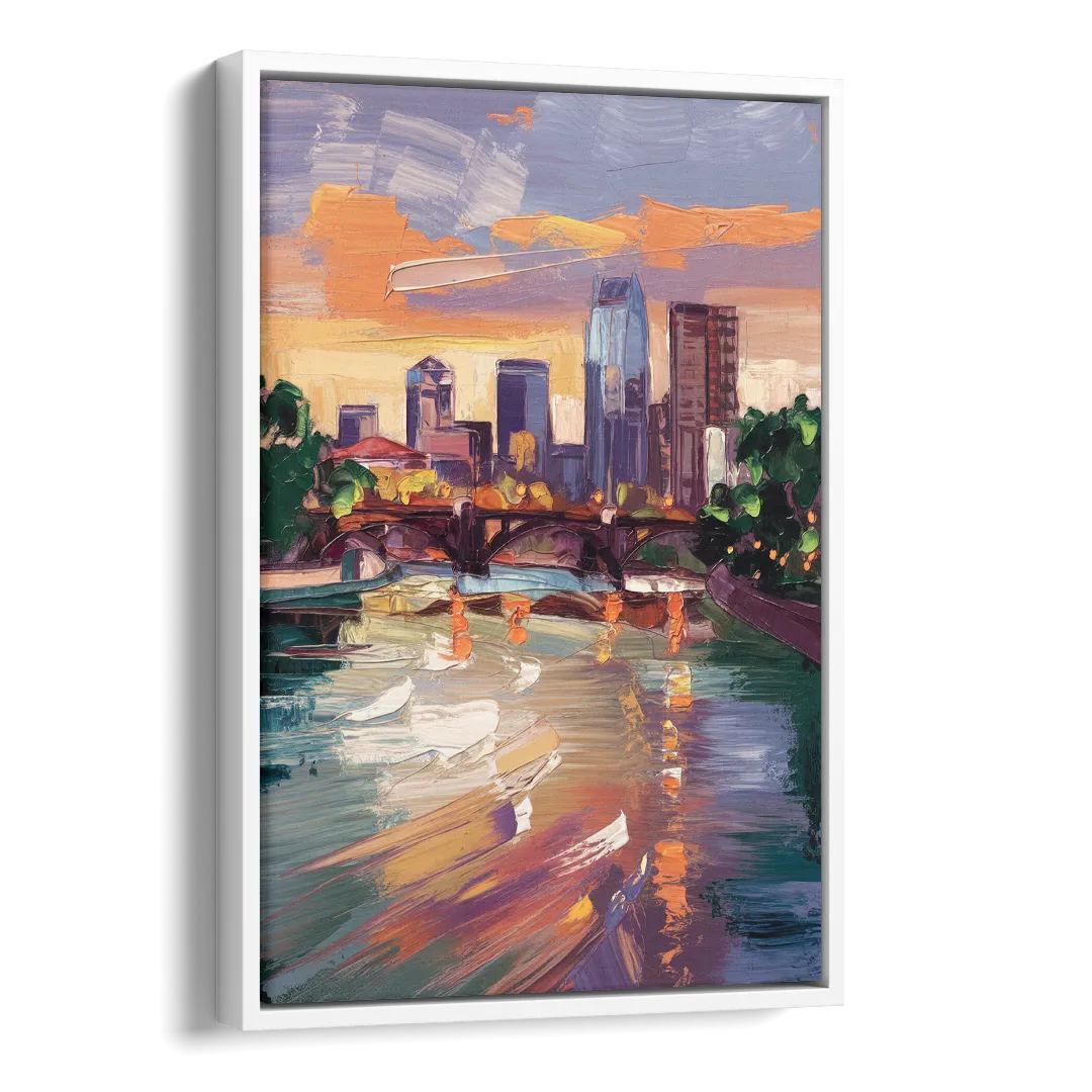 Minneapolis Scenic Riverfront Side - White Canvas Wall Art