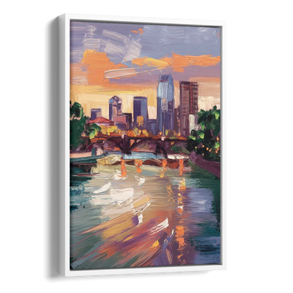 Minneapolis Scenic Riverfront Side - White Canvas Wall Art