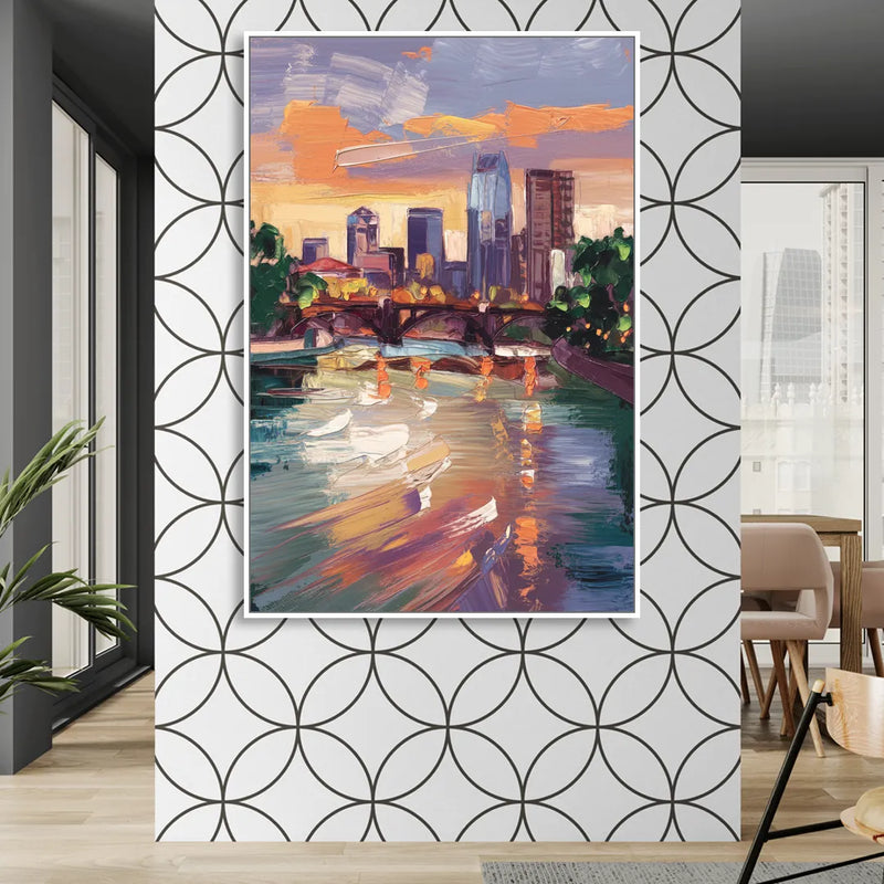 Minneapolis Scenic Riverfront Sitting Room - White Canvas Wall Art