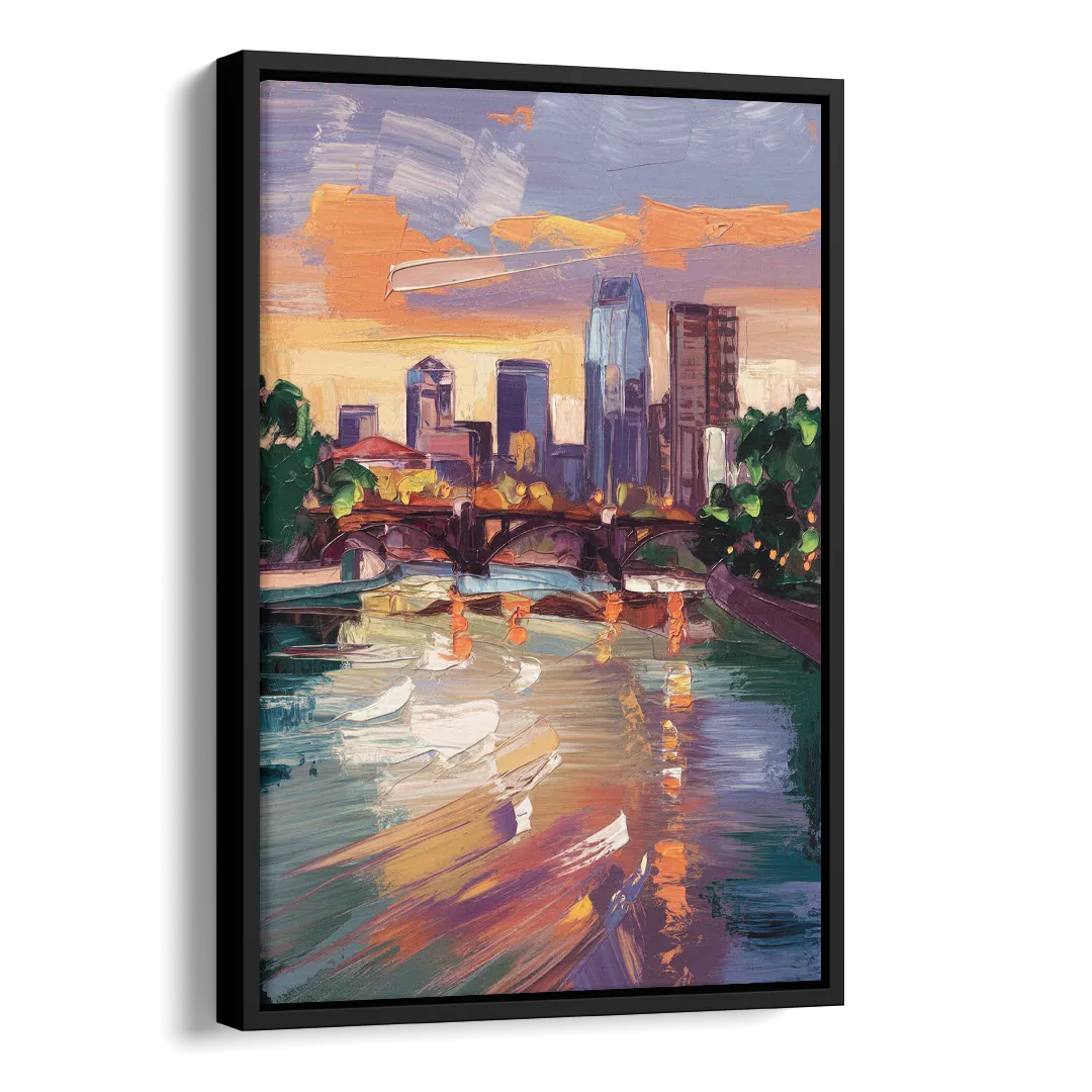 Minneapolis Scenic Riverfront Side - Black Canvas Wall Art