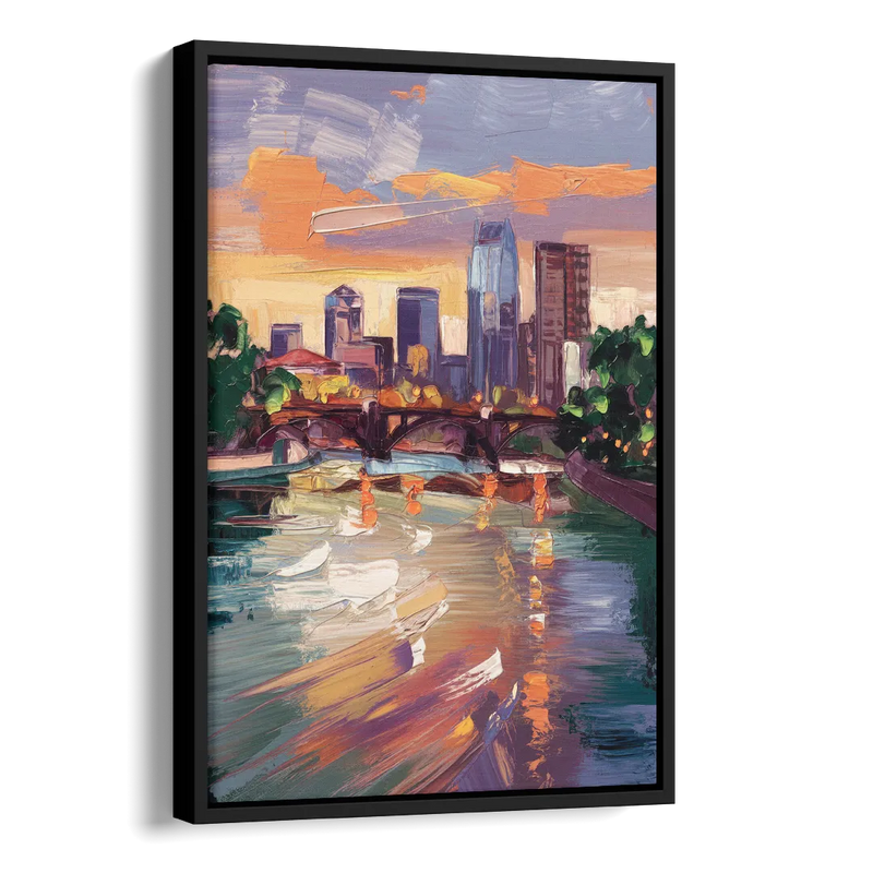 Minneapolis Scenic Riverfront Side - Black Canvas Wall Art