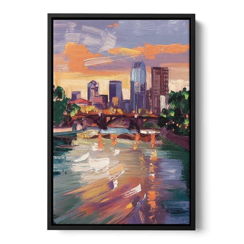 Minneapolis Scenic Riverfront Front - Black Canvas Wall Art