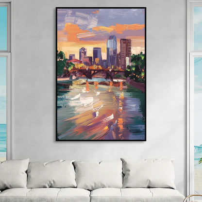 Minneapolis Scenic Riverfront Sitting Room - Black Canvas Wall Art