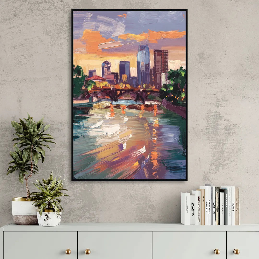 Minneapolis Scenic Riverfront Living Room - Black Canvas Wall Art
