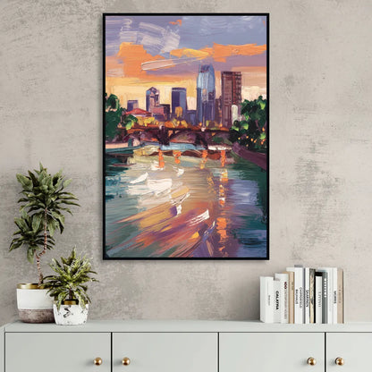Minneapolis Scenic Riverfront Living Room - Black Canvas Wall Art