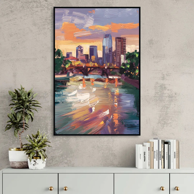 Minneapolis Scenic Riverfront Living Room - Black Canvas Wall Art