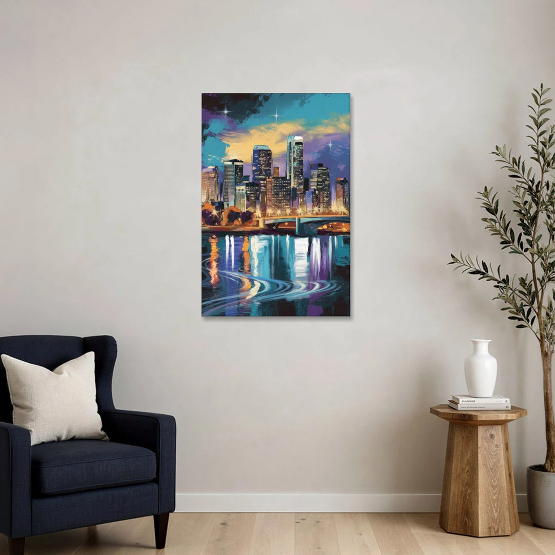 Minneapolis Urban Skyline Reflection - Canvas Wall Art - Sofa - 24x36