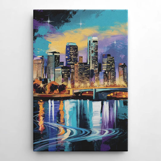 Minneapolis Urban Skyline Reflection - Canvas Wall Art
