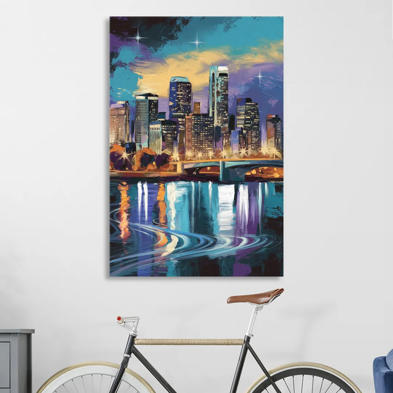 Minneapolis Urban Skyline Reflection Sitting Room - Canvas Wall Art