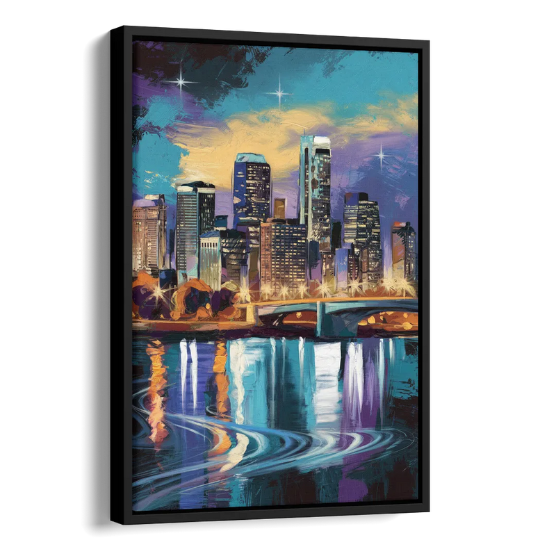 Minneapolis Urban Skyline Reflection Side - Black Canvas Wall Art