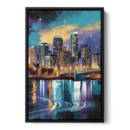 Minneapolis Urban Skyline Reflection Front - Black Canvas Wall Art