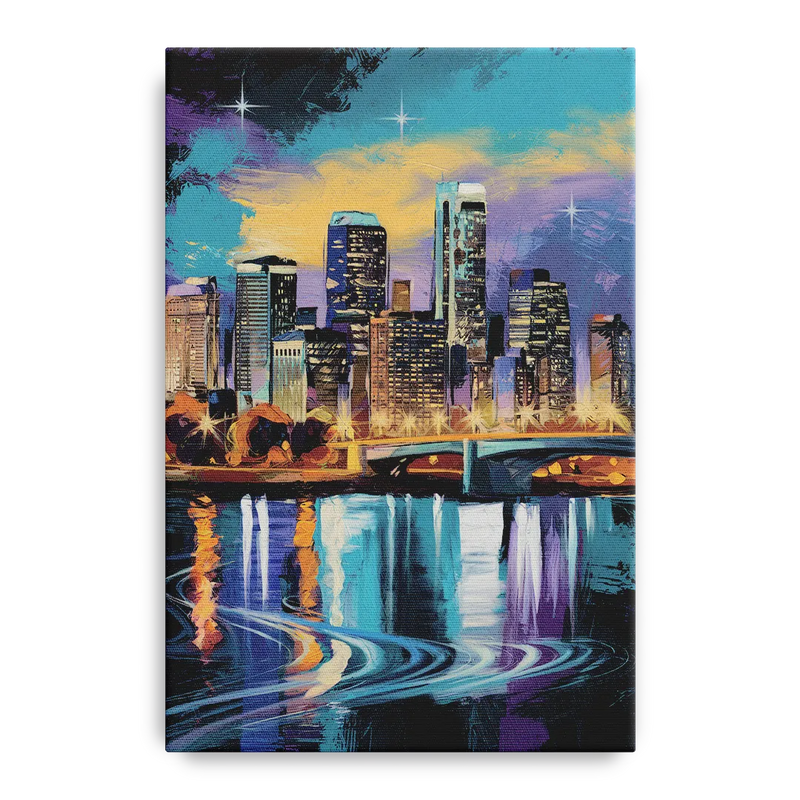 Minneapolis Urban Skyline Reflection Front - Canvas Wall Art