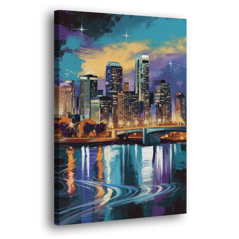 Minneapolis Urban Skyline Reflection - Canvas Wall Art