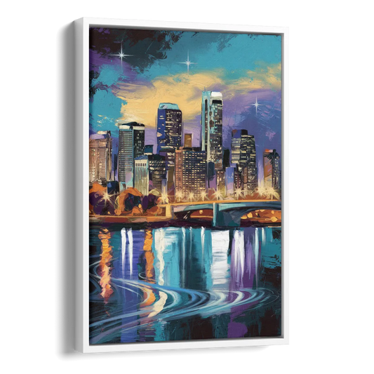 Minneapolis Urban Skyline Reflection Side - White Canvas Wall Art