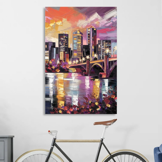 Minneapolis Vibrant City Lights Living Room - Canvas Wall Art
