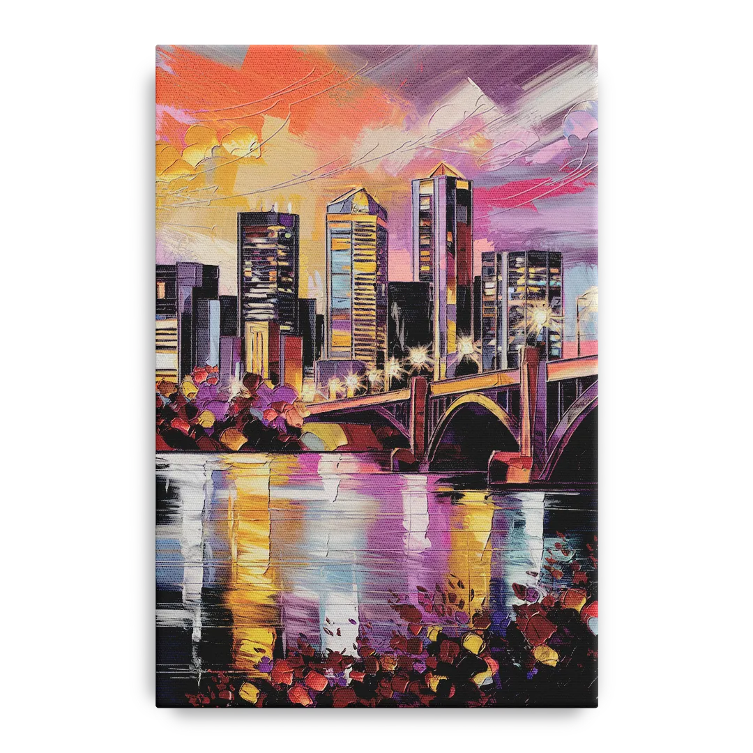 Minneapolis Vibrant City Lights Front - Canvas Wall Art