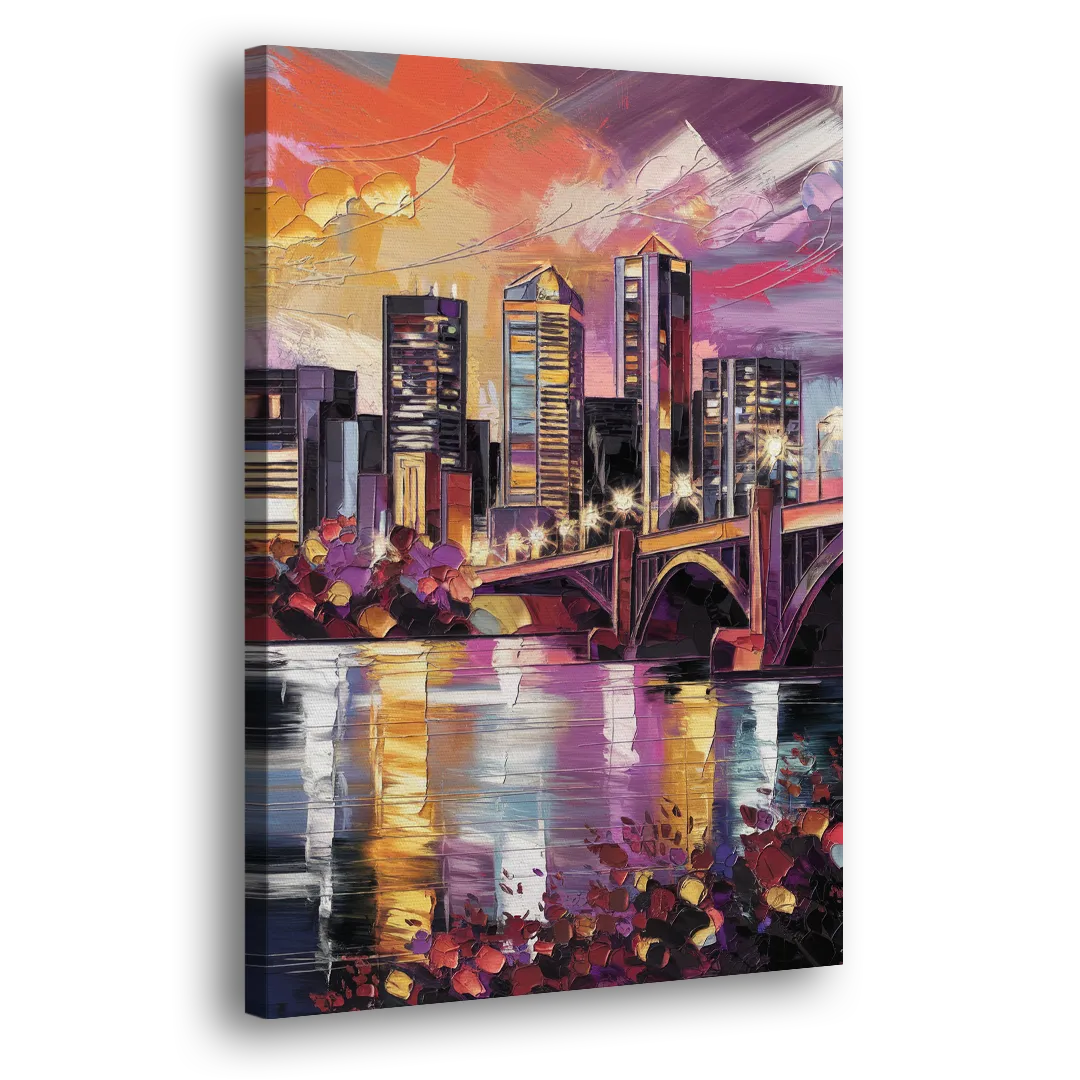 Minneapolis Vibrant City Lights Side - Canvas Wall Art