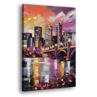 Minneapolis Vibrant City Lights Side - Canvas Wall Art