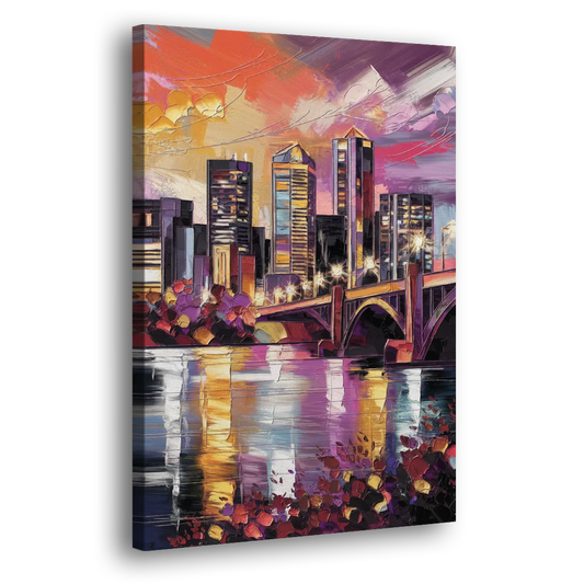 Minneapolis Vibrant City Lights Side - Canvas Wall Art