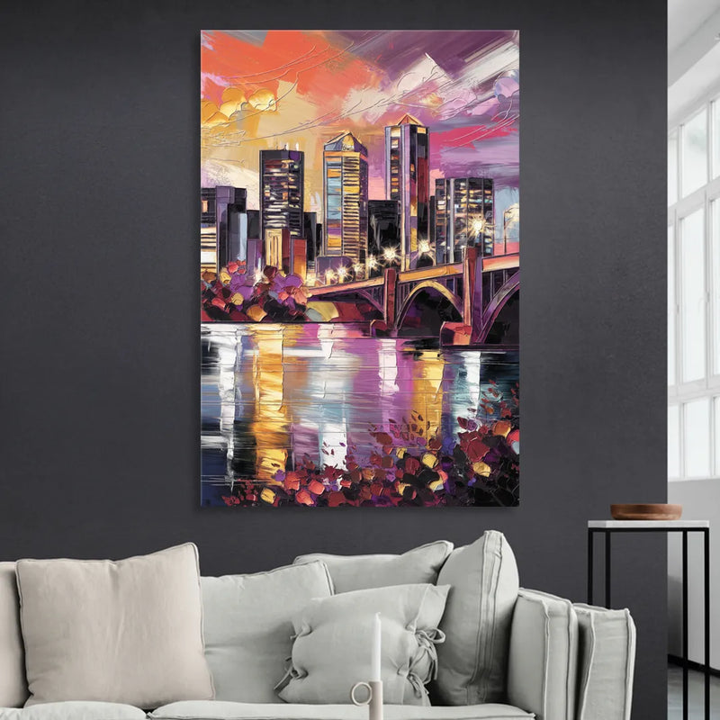Minneapolis Vibrant City Lights Sitting Room - Canvas Wall Art