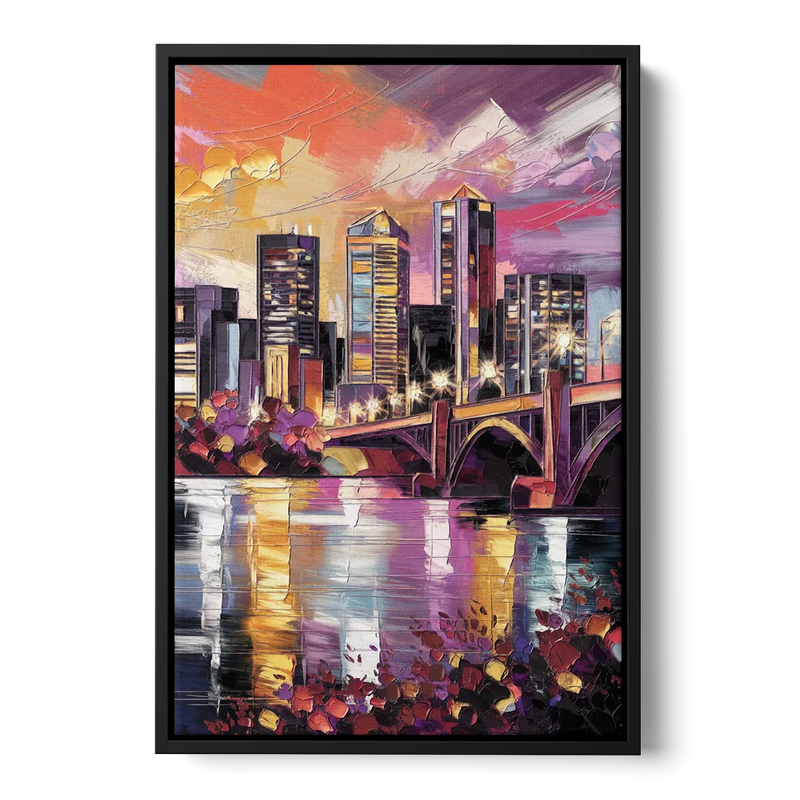 Minneapolis Vibrant City Lights Front - Black Canvas Wall Art