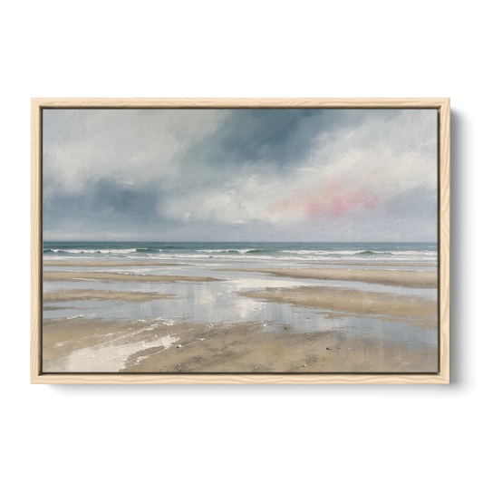 Mirrored Tide Pools at Low Tide Above the Headboard - Oak Framed Canvas Wall Art - Front