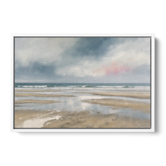 Mirrored Tide Pools at Low Tide Above the Headboard - White Framed Canvas Wall Art - Front