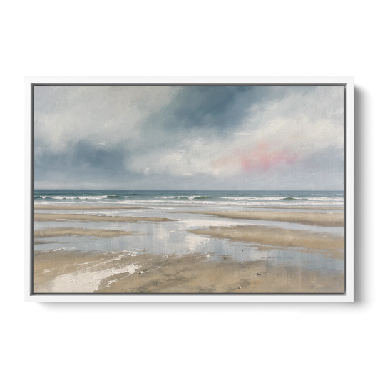 Mirrored Tide Pools at Low Tide Above the Headboard - White Framed Canvas Wall Art - Front