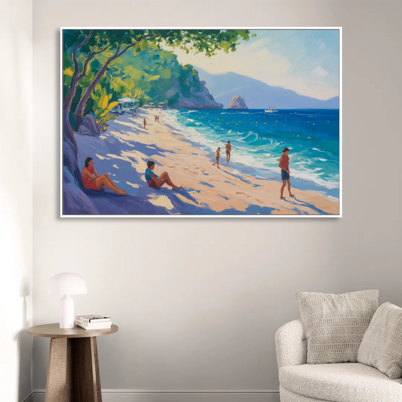 Mismaloya Beach View Living Room - White Canvas Wall Art