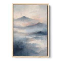 Misty Mountain Painting of Fading Summits - Oak Framed Canvas Wall Art - Front