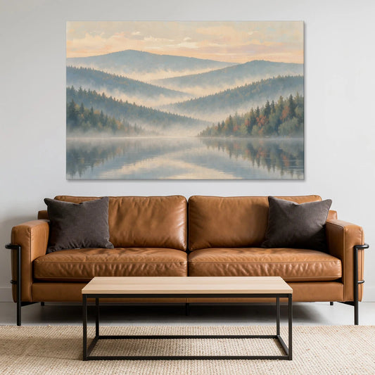 Misty Mountain Ridges at Dawn for the Bedroom - Canvas Wall Art - Sofa - 60x40