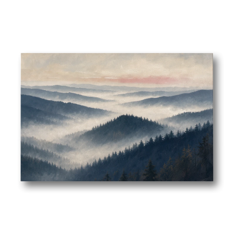 Misty Pine Ridges Over a Fog Valley - Canvas Wall Art