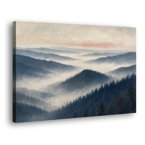 Misty Pine Ridges Over a Fog Valley - Canvas Wall Art - Side