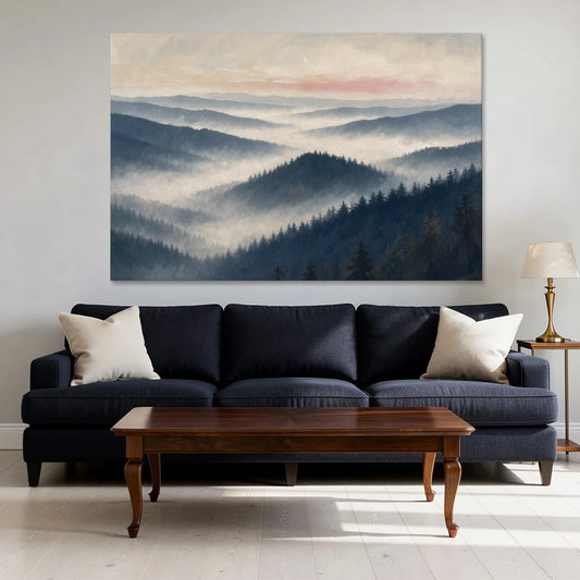 Misty Pine Ridges Over a Fog Valley - Canvas Wall Art - Sofa - 60x40